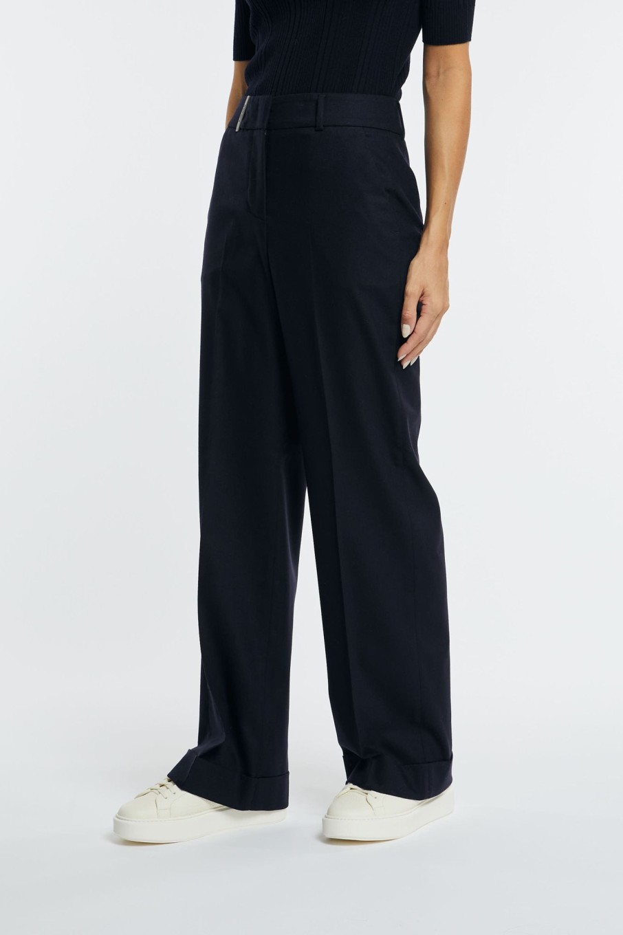 Donna peserico Pantaloni | Pantalone Flanella Stretch In Lana Lurex Blu Donna