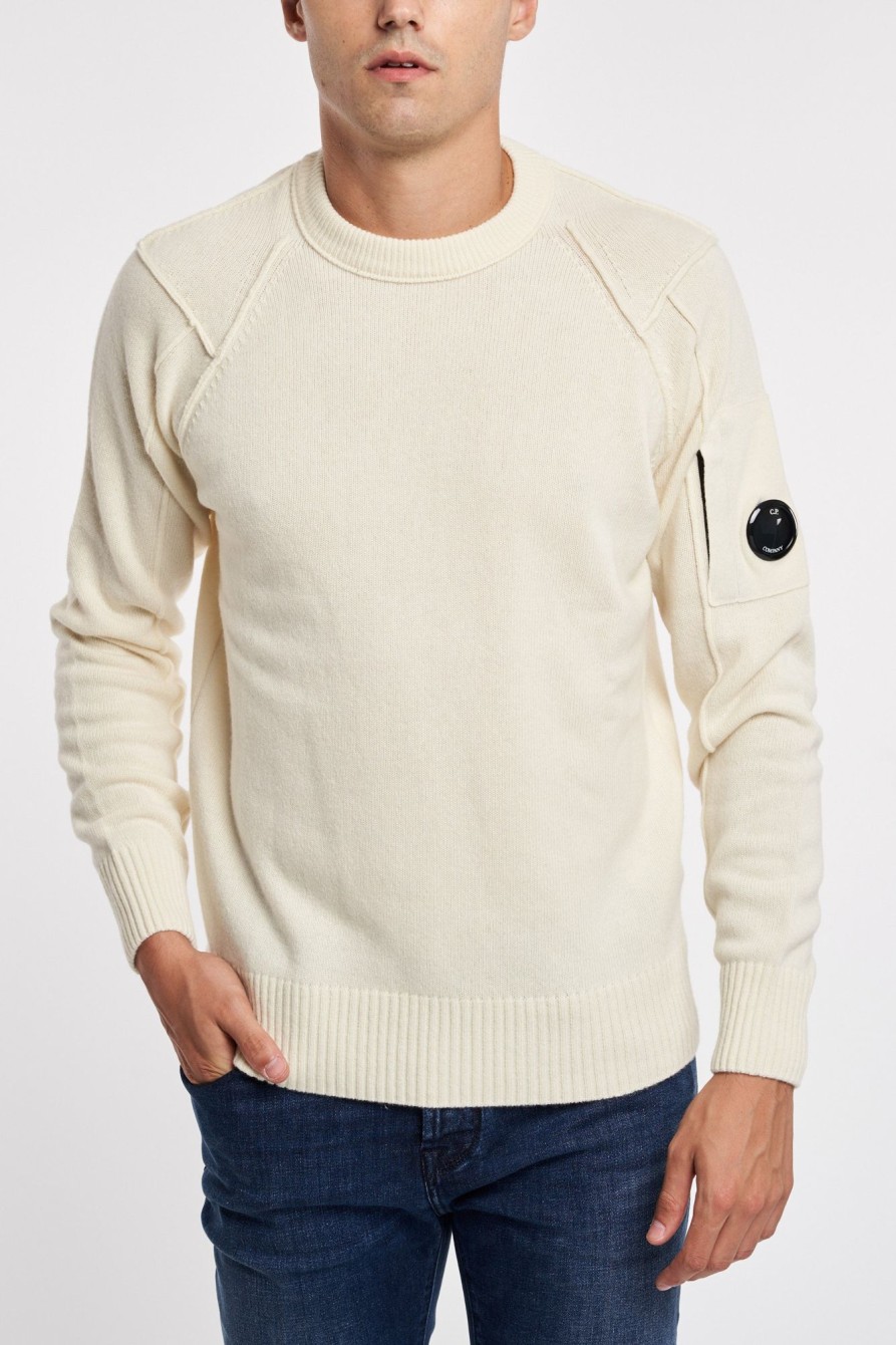 Uomo c.p. company Maglie | Pullover Lambswool Girocollo Bianco