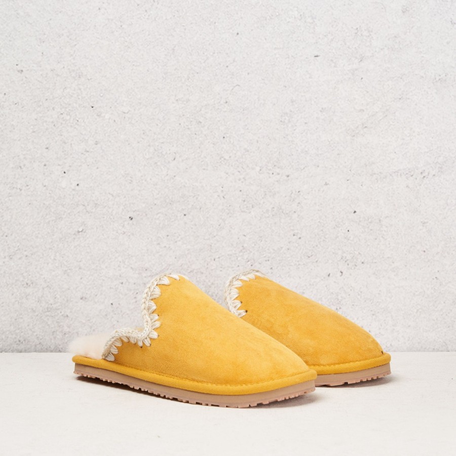 Donna mou Stringate | Suede Slipper Eskimo Stitch Giallo Donna