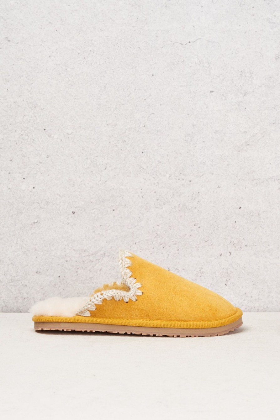 Donna mou Stringate | Suede Slipper Eskimo Stitch Giallo Donna