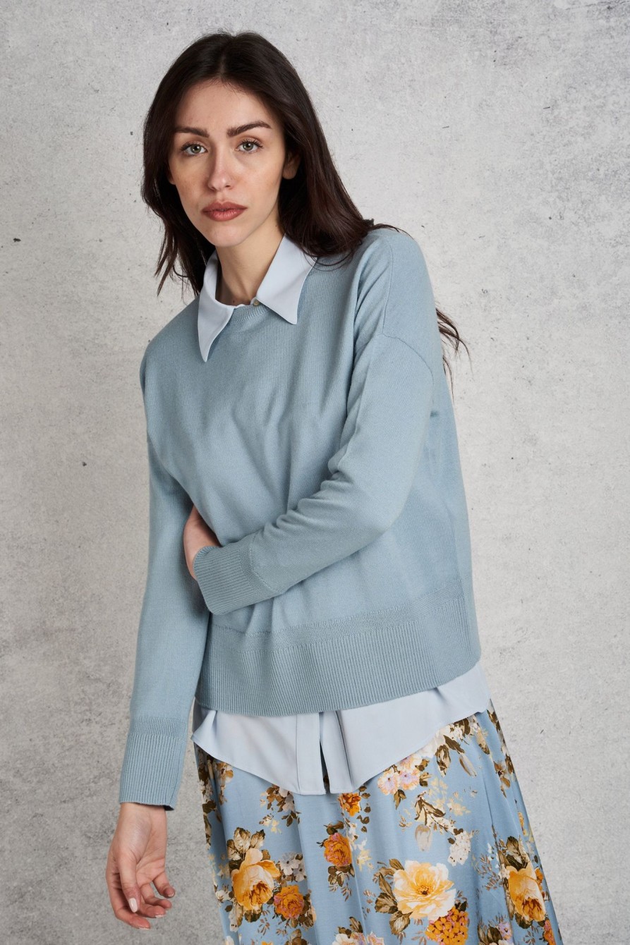 Donna maxmara Maglie | Maglia Girocollo Azzurro Donna