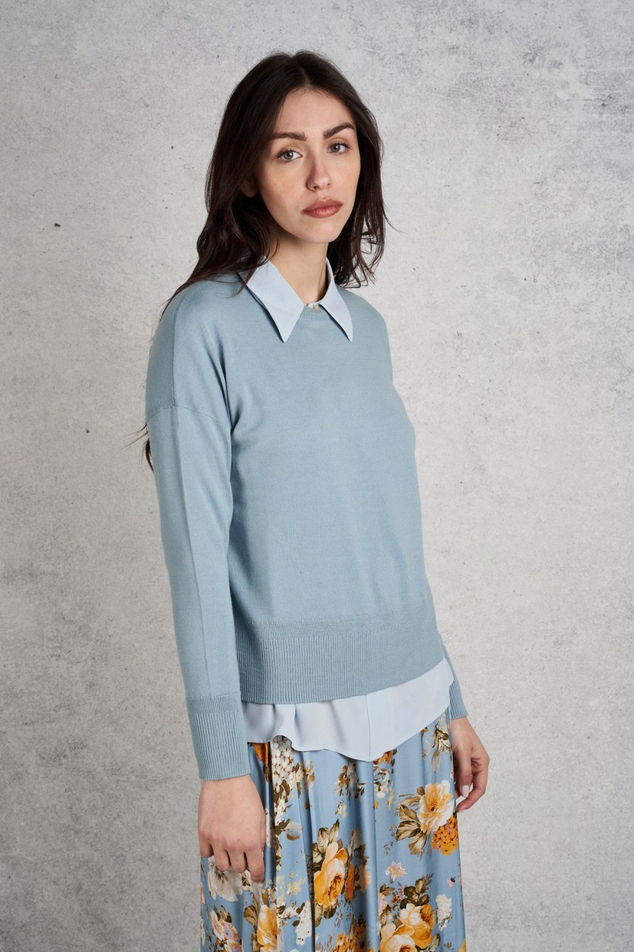 Donna maxmara Maglie | Maglia Girocollo Azzurro Donna