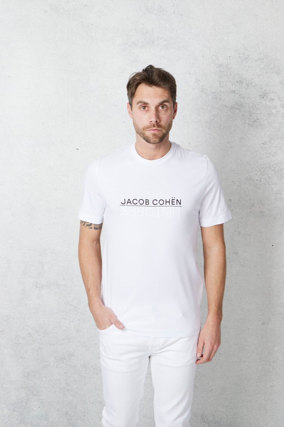 Uomo jacob cohen x histores T-Shirts | T-Shirt Girocollo Histores Bianco Uomo