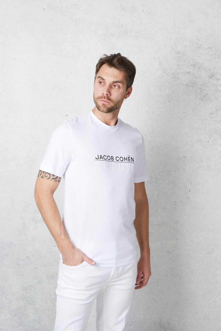 Uomo jacob cohen x histores T-Shirts | T-Shirt Girocollo Histores Bianco Uomo