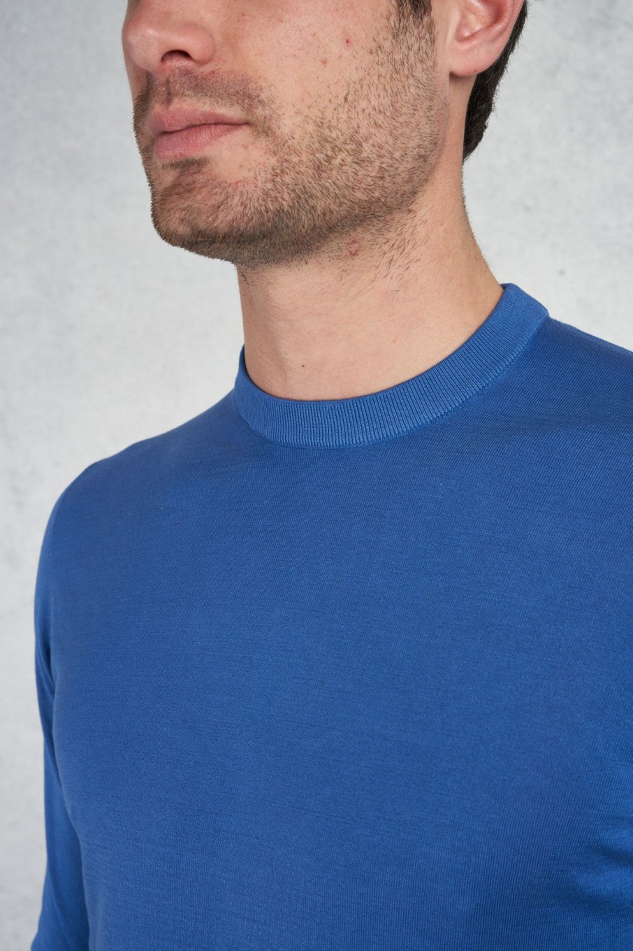 Uomo fedeli Maglie | Girocollo M/L Supima Light Dusty Blu Uomo