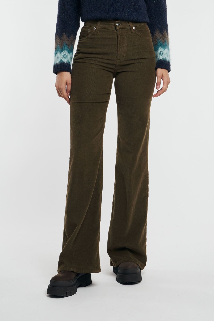 Donna dondup Pantaloni | Pantalone Velluto Amber Verde Donna