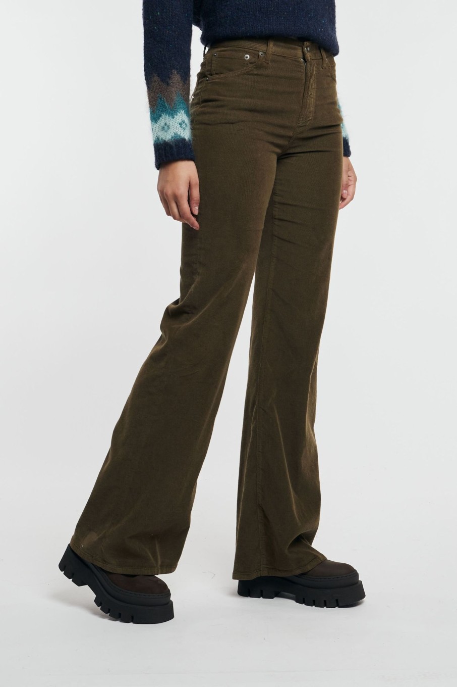 Donna dondup Pantaloni | Pantalone Velluto Amber Verde Donna