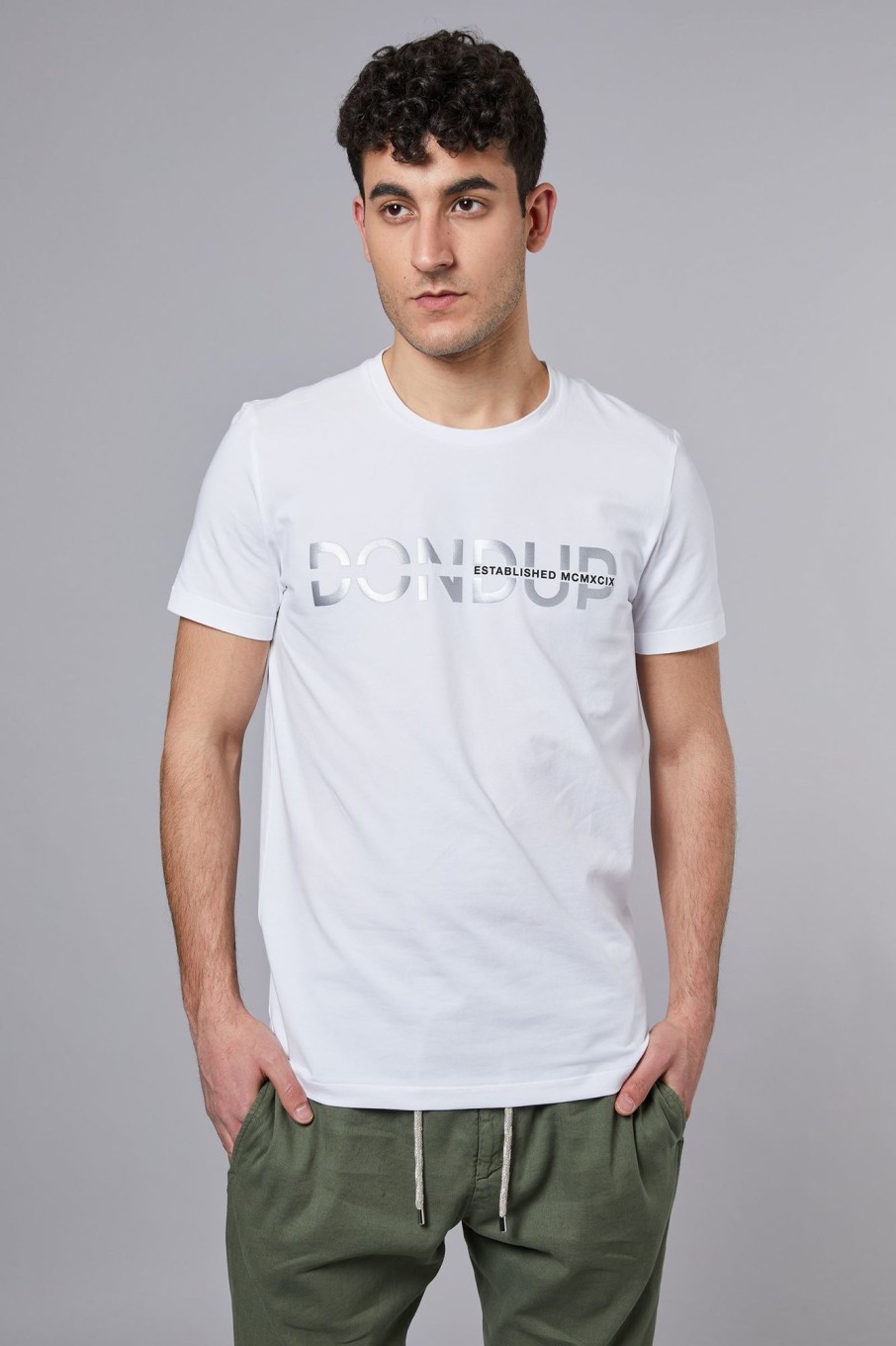 Uomo dondup T-Shirts | T-Shirt Bianco Uomo